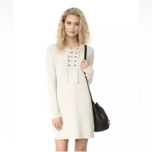 Madewell Ivory Lace-Up Sweater Dress S Elegant Long Sleeve Knit Merino Wool NWT